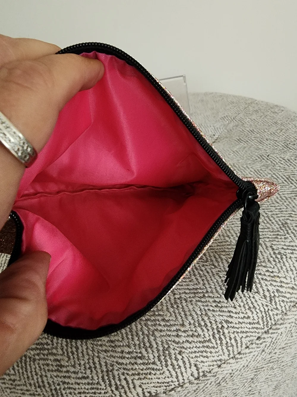 Ipsy Rose Gold Glitter Cosmetic Pouch with Tassel